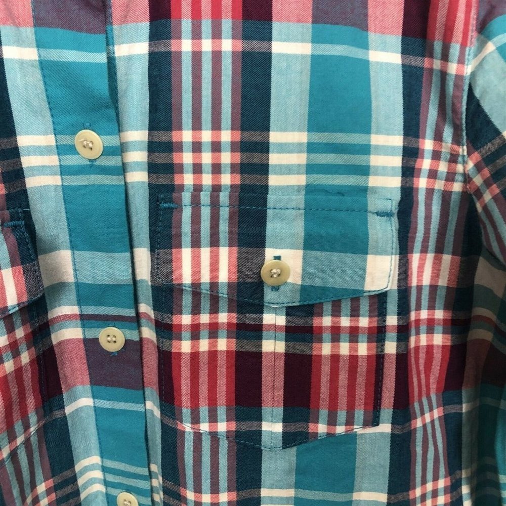 LL Bean Signature Shirtdress size 4 Blue Pink Plaid Cotton - Picture 3 of 8